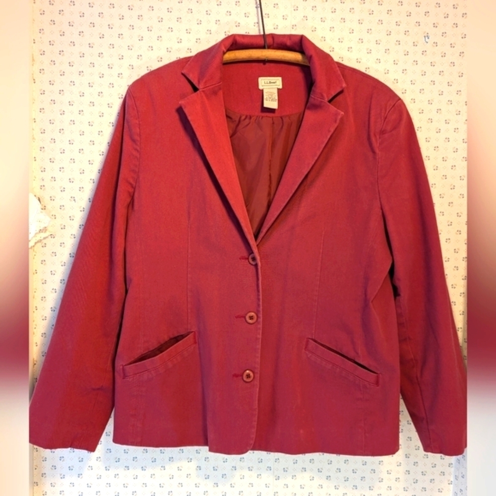 L.L. Bean Blazer Jacket 16P Cotton Blend Office Casual Timeless Burgundy Lined